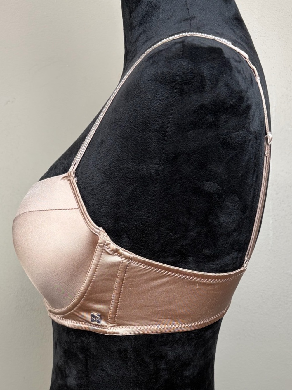 Nicole Miller New York Beige Satin Demi Bra 36C Rhinestone Sparkle Straps Tan NM - Picture 3 of 16